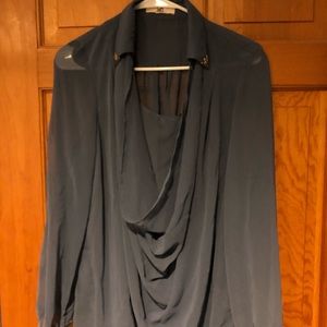 Blouse, women’s , sheer, blue, long sleeve